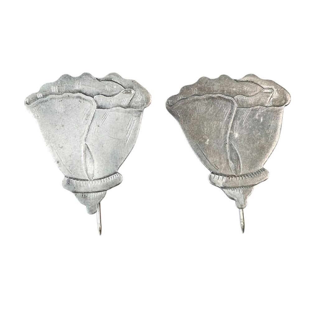 Vintage Sterling Silver Flower Vase Brooch Pair, 1.5"